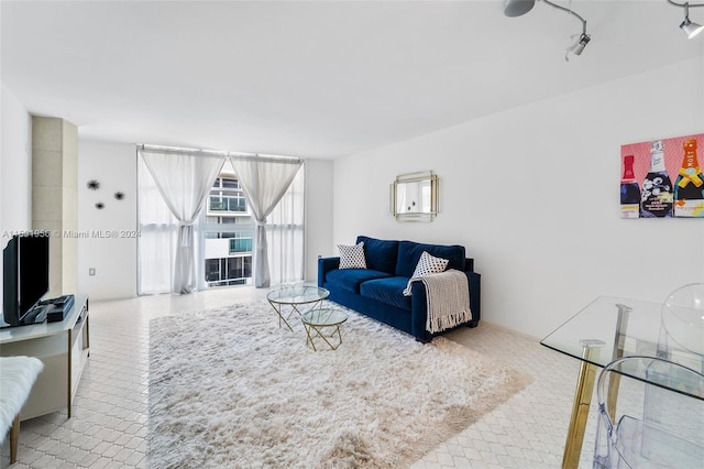 living room with track lighting