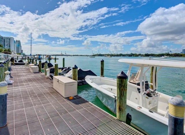 view of dock with a water view