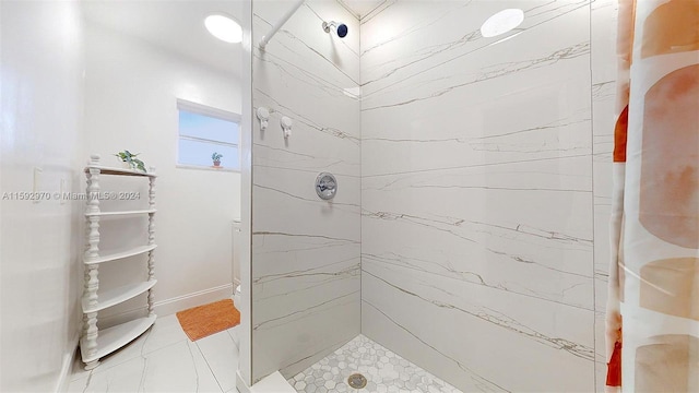 bathroom with a shower with curtain