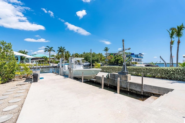 view of home's community with a boat dock and a water view