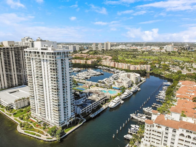 drone / aerial view featuring a water view