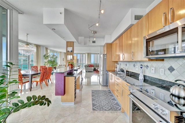 kitchen featuring a healthy amount of sunlight, appliances with stainless steel finishes, sink, and decorative backsplash