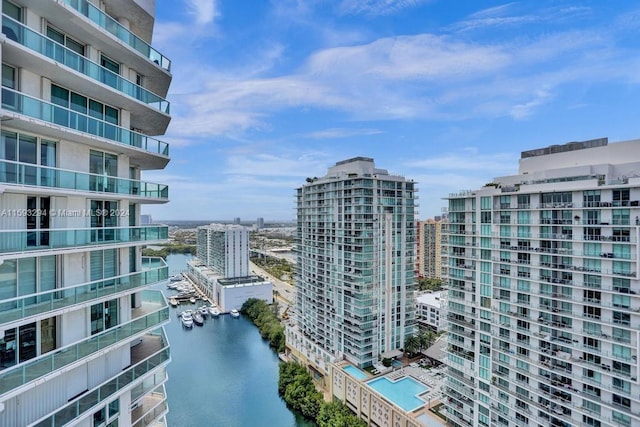 view of city with a water view