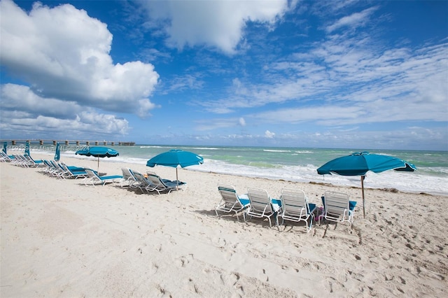 property view of water with a beach view