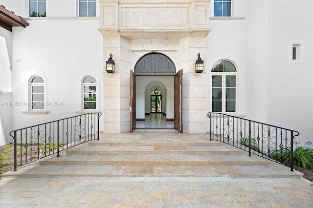 doorway to property featuring french doors