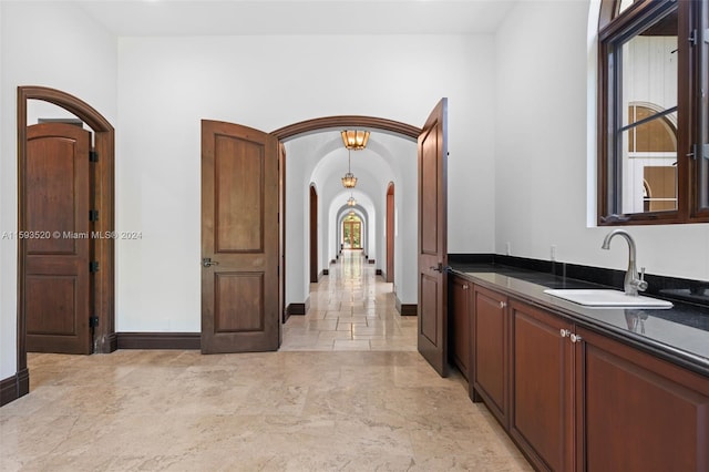 interior space with tile floors and vanity