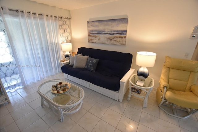 living room with light tile patterned floors