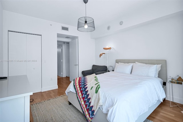 bedroom featuring a closet and hardwood / wood-style flooring