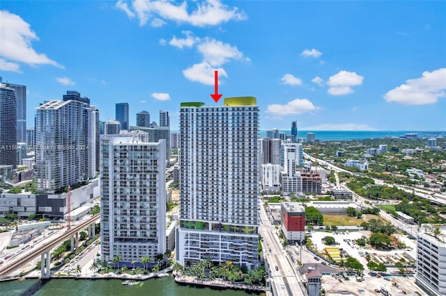 property's view of city featuring a water view