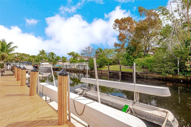 dock area with a water view