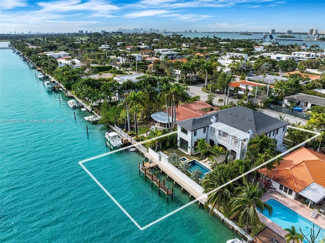 aerial view featuring a water view