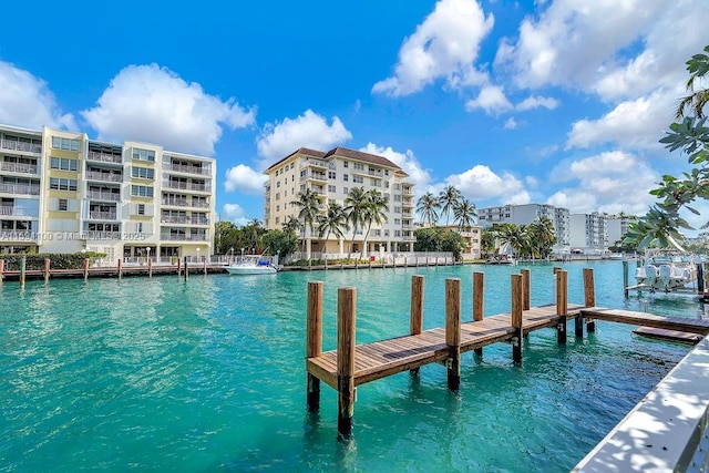 view of dock with a water view