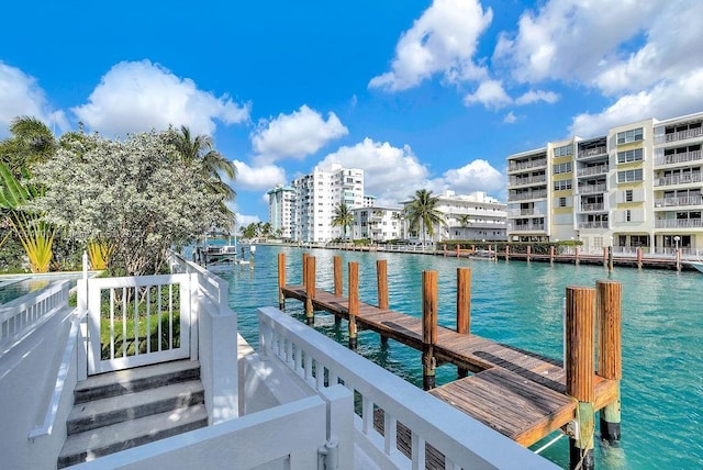 view of dock with a water view