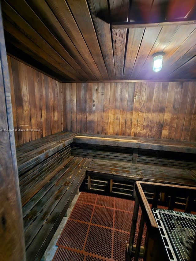 view of sauna / steam room featuring wooden ceiling