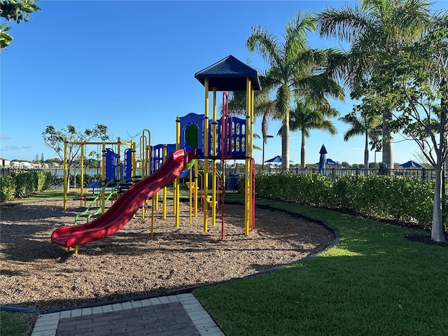 view of play area featuring a yard