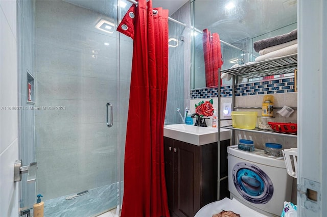 1651 NW 111th St, Miami, FL 33167 - bathroom with a stall shower, vanity, and decorative backsplash