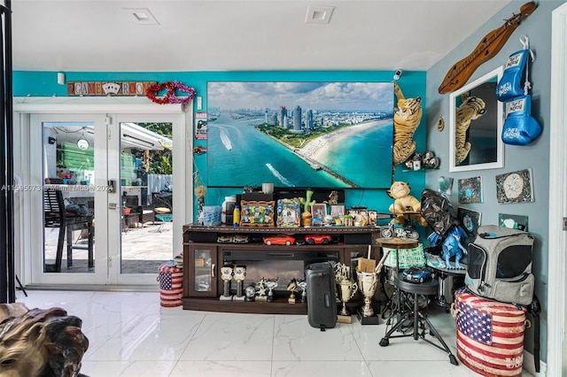 1651 NW 111th St, Miami, FL 33167 - bar area featuring marble look tile flooring and french doors