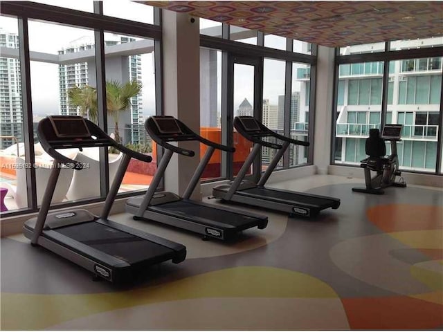 gym featuring a wall of windows