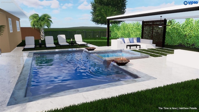 view of swimming pool with a patio area and an in ground hot tub