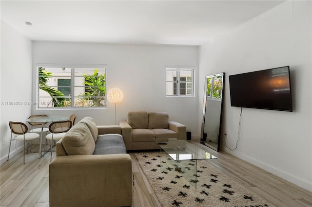 living room featuring plenty of natural light and light wood-type flooring