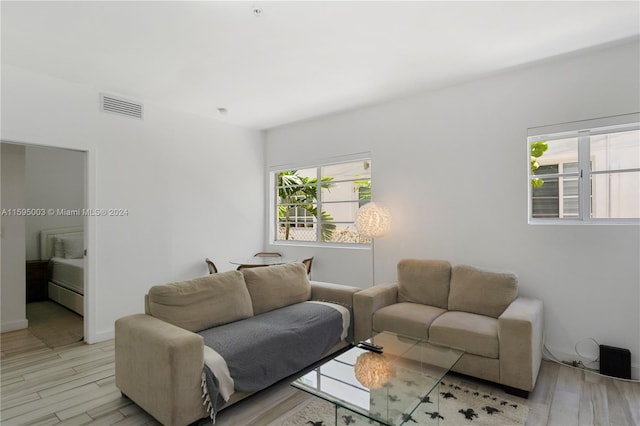 living room featuring a healthy amount of sunlight and hardwood / wood-style floors