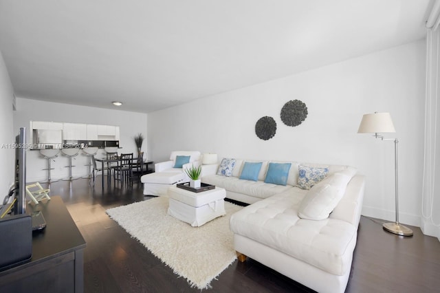 living room with dark hardwood / wood-style floors