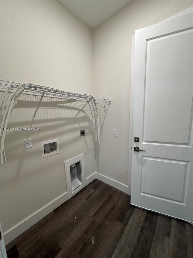 clothes washing area with hookup for an electric dryer, dark hardwood / wood-style floors, and hookup for a washing machine