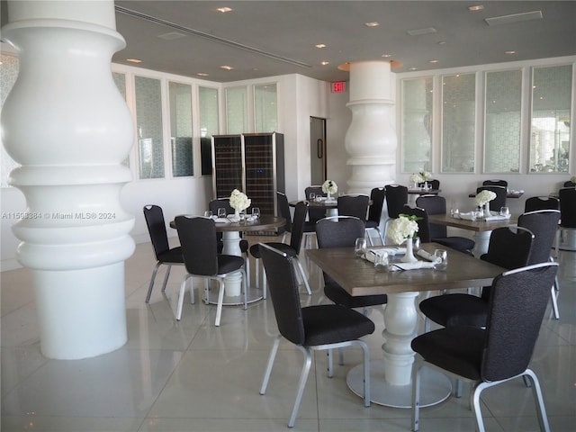 dining space with light tile patterned floors