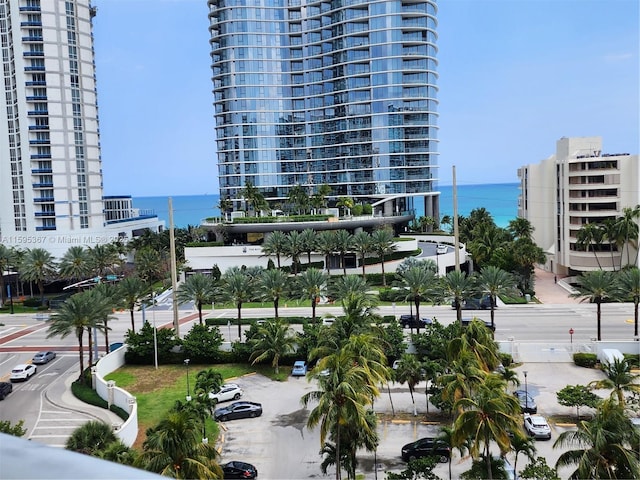 view of building exterior featuring a water view