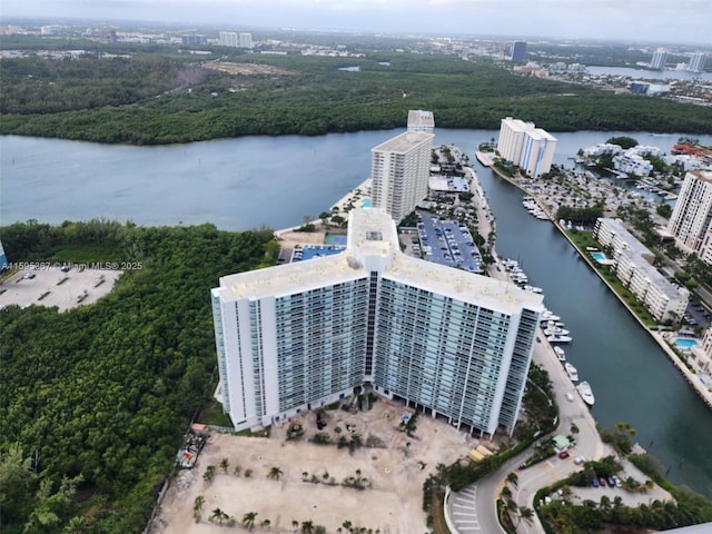 bird's eye view featuring a water view