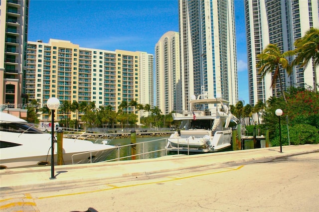 view of building exterior with a water view