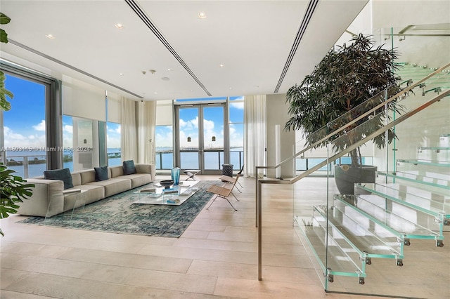 lobby with a water view