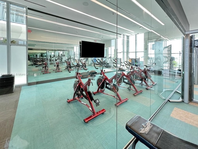 exercise room with a wall of windows