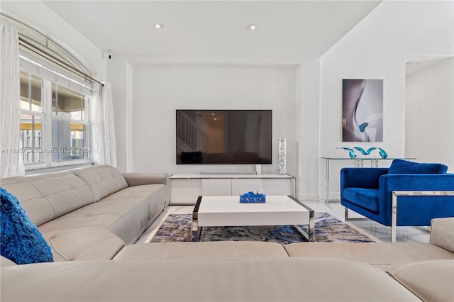 living area with recessed lighting