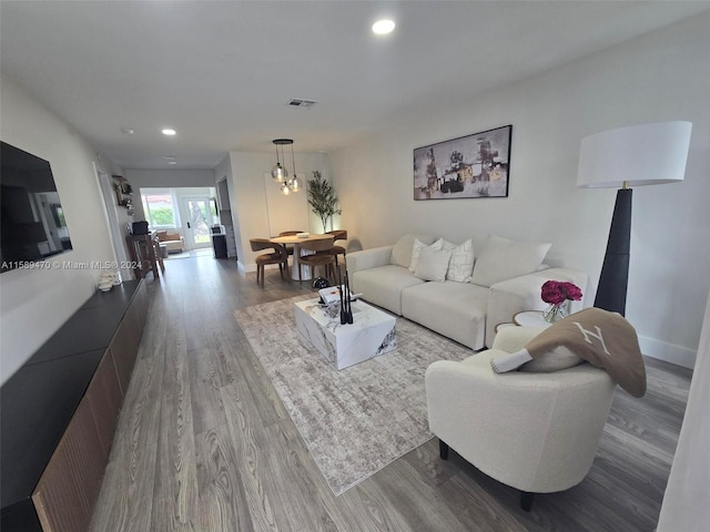 living room with hardwood / wood-style flooring