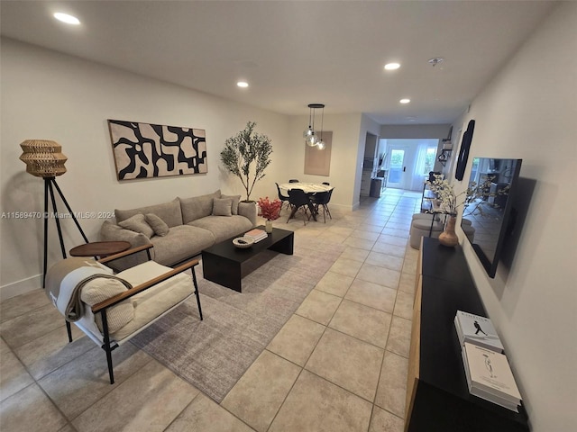 living room featuring light tile patterned floors