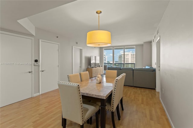 dining room featuring light hardwood / wood-style flooring and floor to ceiling windows