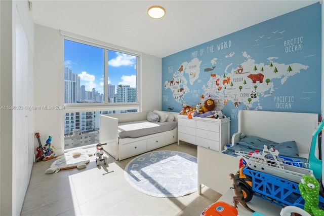 bedroom with floor to ceiling windows