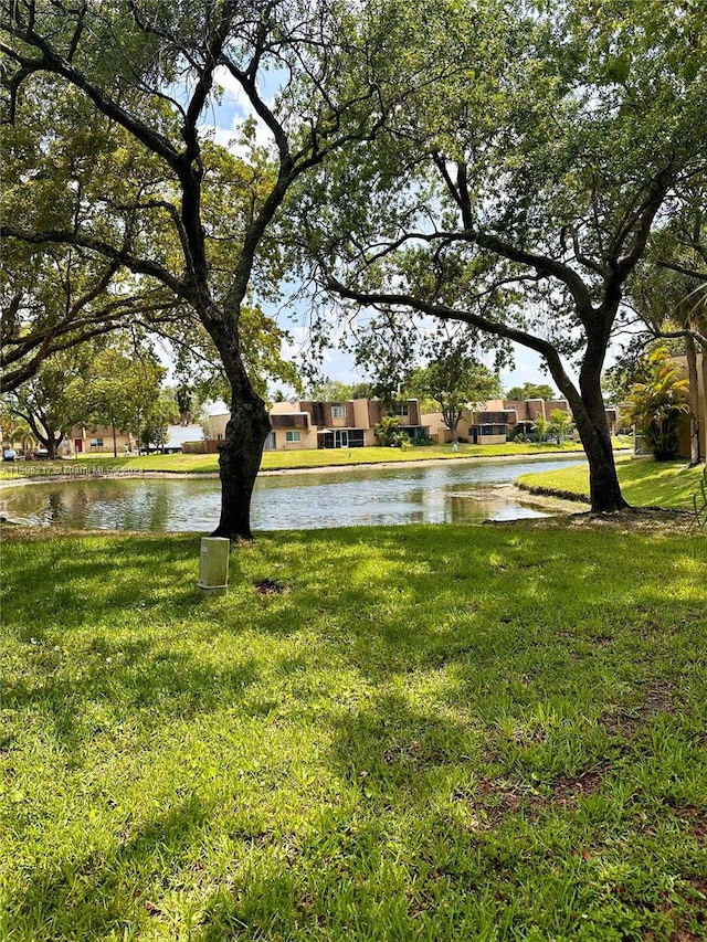 view of yard with a water view