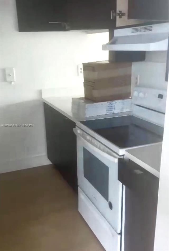 kitchen with white range with electric stovetop and extractor fan