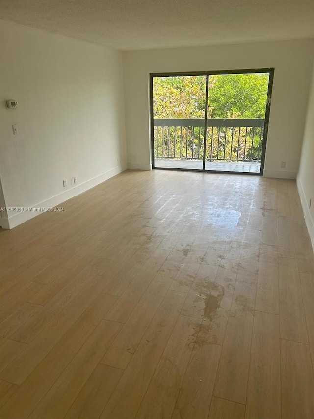 empty room with a wealth of natural light, light hardwood / wood-style flooring, and a textured ceiling