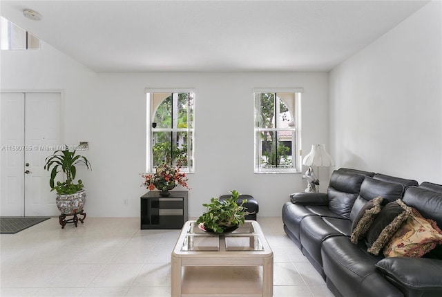 tiled living room featuring plenty of natural light