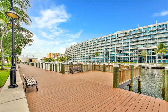 view of dock with a water view