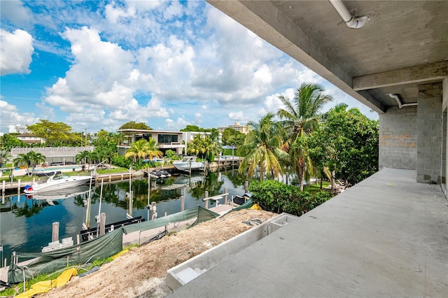 dock area featuring a water view