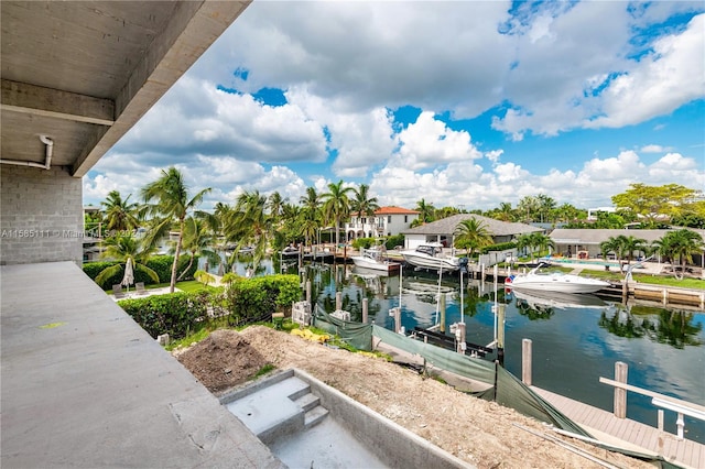 dock area featuring a water view