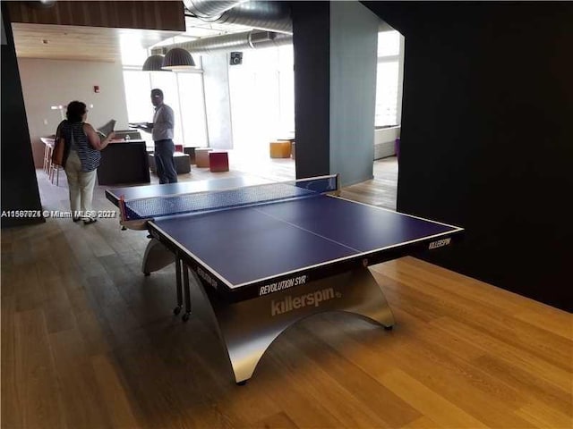 recreation room with a wealth of natural light and hardwood / wood-style floors