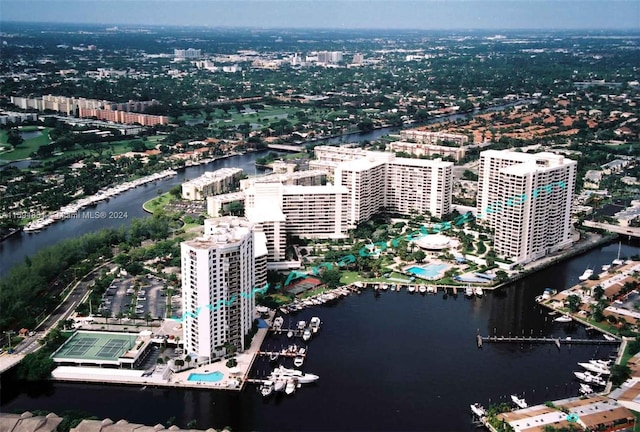 bird's eye view featuring a water view