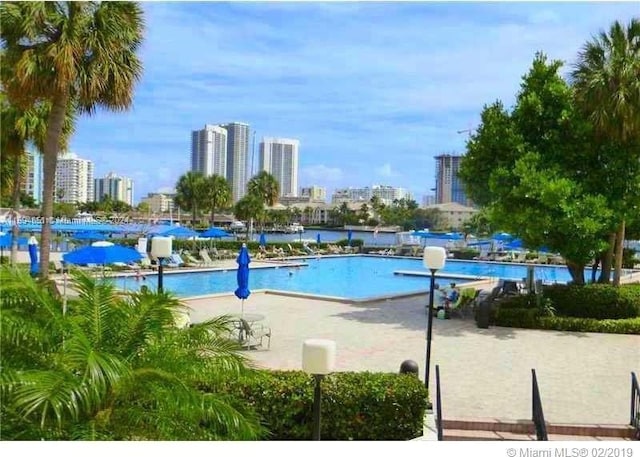 view of pool featuring a patio