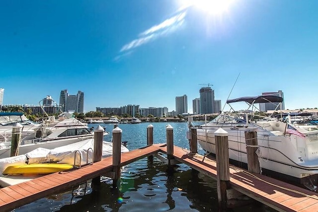 dock area featuring a water view