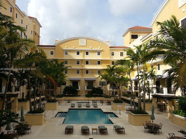 view of pool featuring a patio